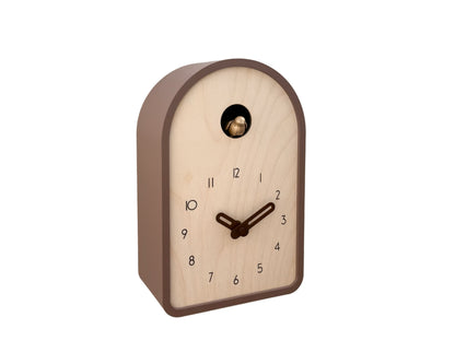 Modern Birch Wood Cuckoo Clock – Light Brown, Brass Bird