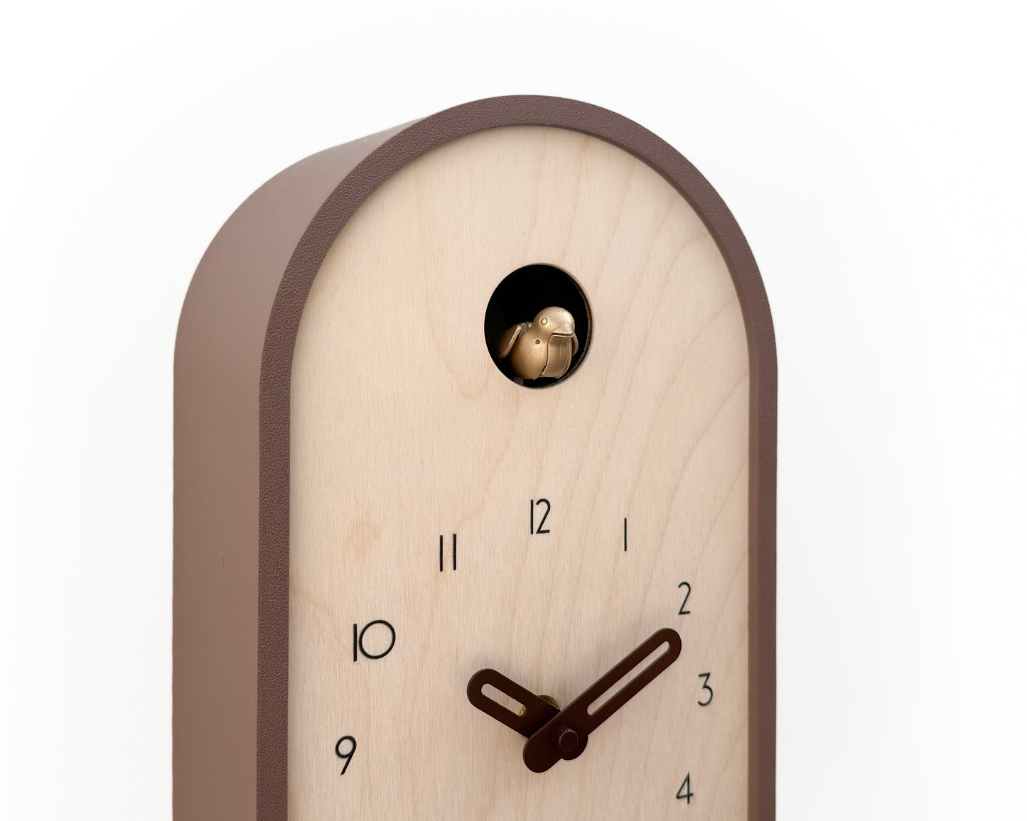 Modern Birch Wood Cuckoo Clock – Light Brown, Brass Bird