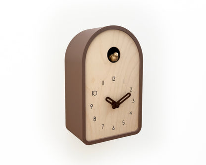 Modern Birch Wood Cuckoo Clock – Light Brown, Brass Bird