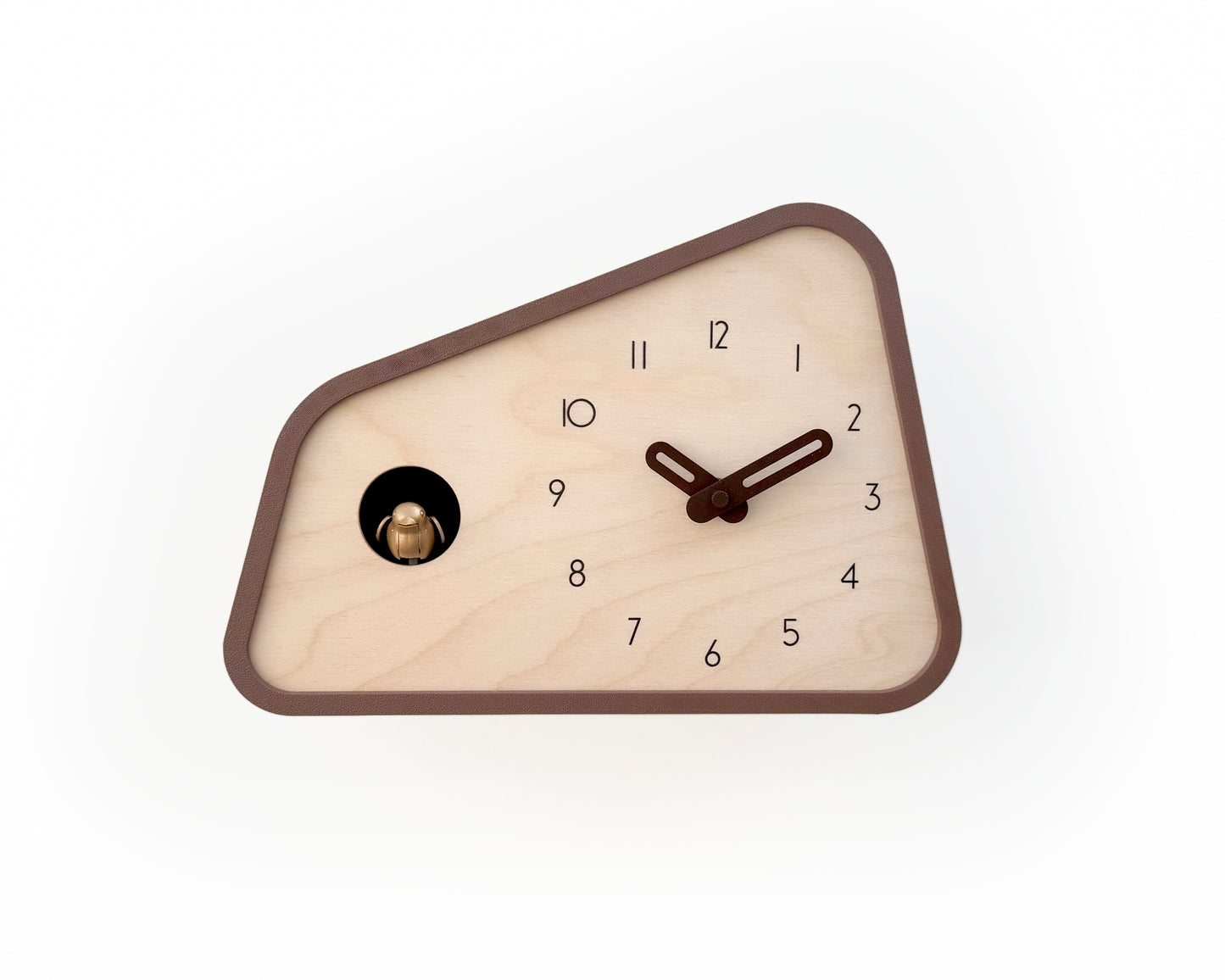 Modern Cuckoo Clock – Light Brown with Brass painted bird and dark brown hands