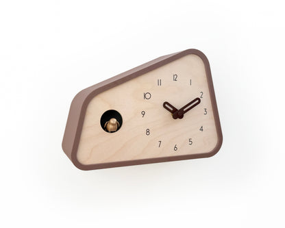 Modern Cuckoo Clock – Light Brown with Brass painted bird and dark brown hands
