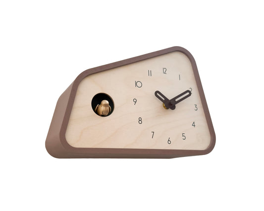 Modern Cuckoo Clock – Light Brown with Brass painted bird and dark brown hands