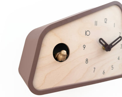 Modern Cuckoo Clock – Light Brown with Brass painted bird and dark brown hands