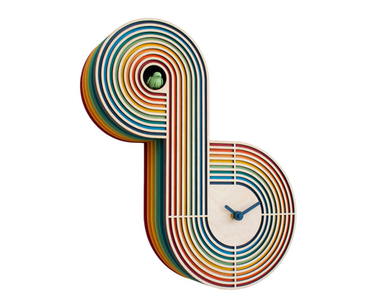 Colorful Cuckoo Clock, Layered Wood Wall Decor, Contemporary Design