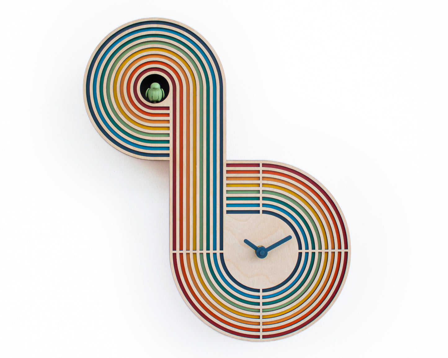 Colorful Cuckoo Clock, Layered Wood Wall Decor, Contemporary Design