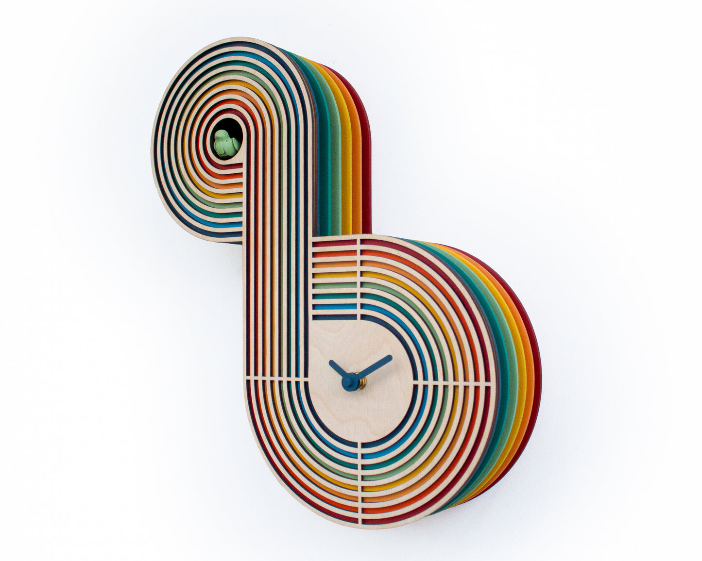 Colorful Cuckoo Clock, Layered Wood Wall Decor, Contemporary Design