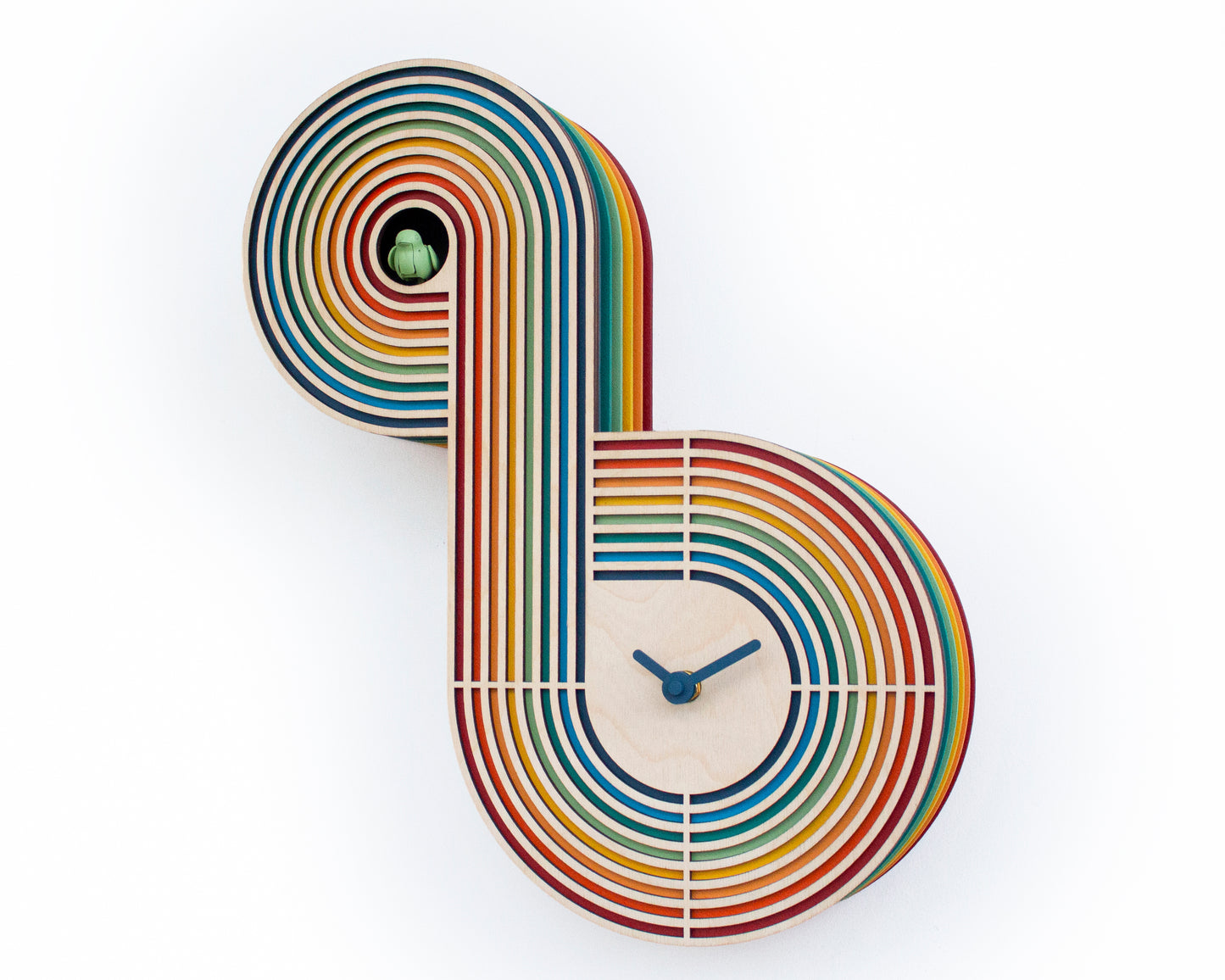 Colorful Cuckoo Clock, Layered Wood Wall Decor, Contemporary Design