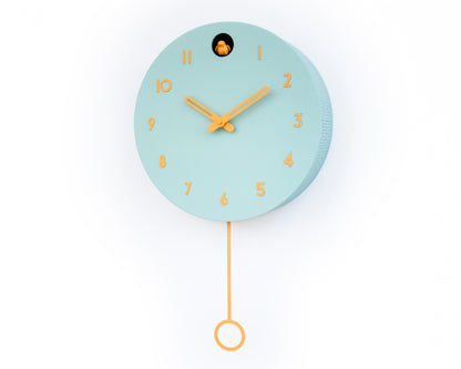 Modern Cuckoo Wall Clock – Mold Green & Amber Scandinavian Design