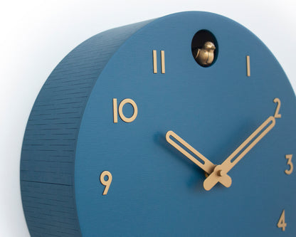 Fresco Cuckoo Clock, Modern Wall Decor, Brass Details, Minimalist Wooden Handmade Design