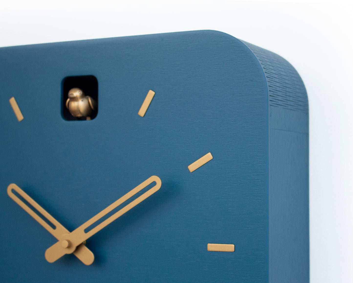 Minimalist Cuckoo Clock, Fresco Blue Wall Clock with Brass Details, Modern Home Décor
