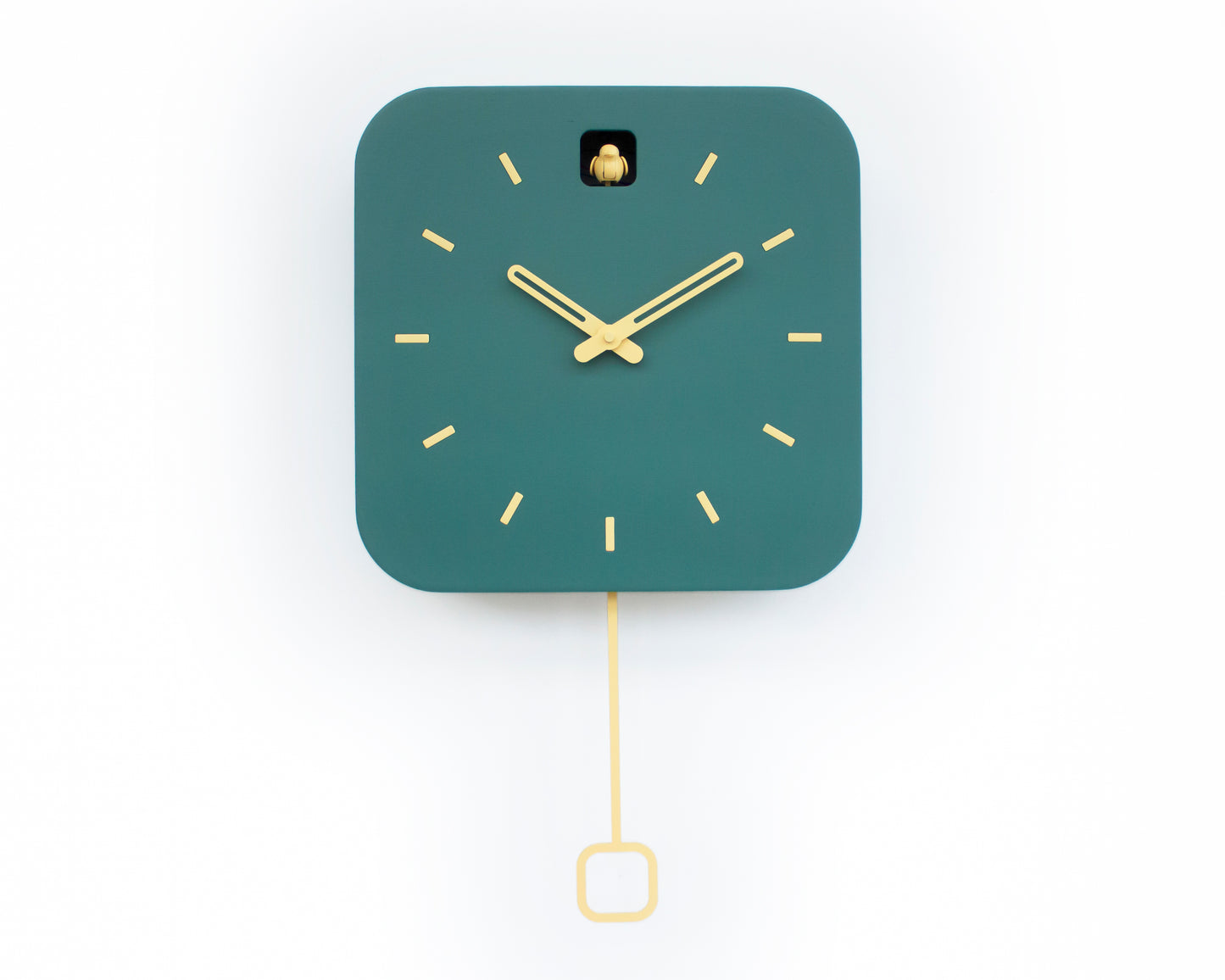 Minimalist Cuckoo Clock, Firuze Wall Clock with Saffron Details, Modern Home Decor