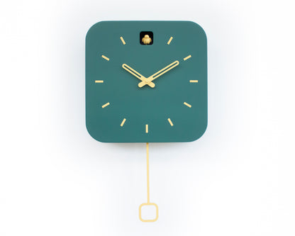 Minimalist Cuckoo Clock, Firuze Wall Clock with Saffron Details, Modern Home Decor