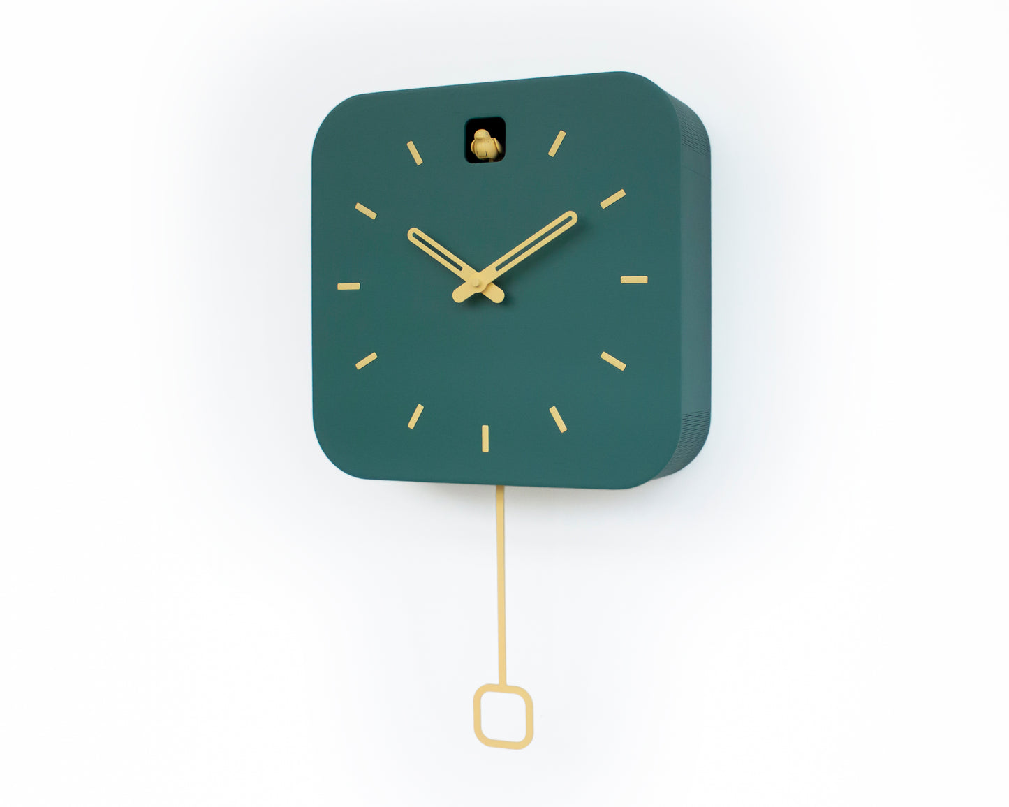 Minimalist Cuckoo Clock, Firuze Wall Clock with Saffron Details, Modern Home Decor