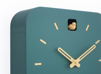 Minimalist Cuckoo Clock, Firuze Wall Clock with Saffron Details, Modern Home Decor