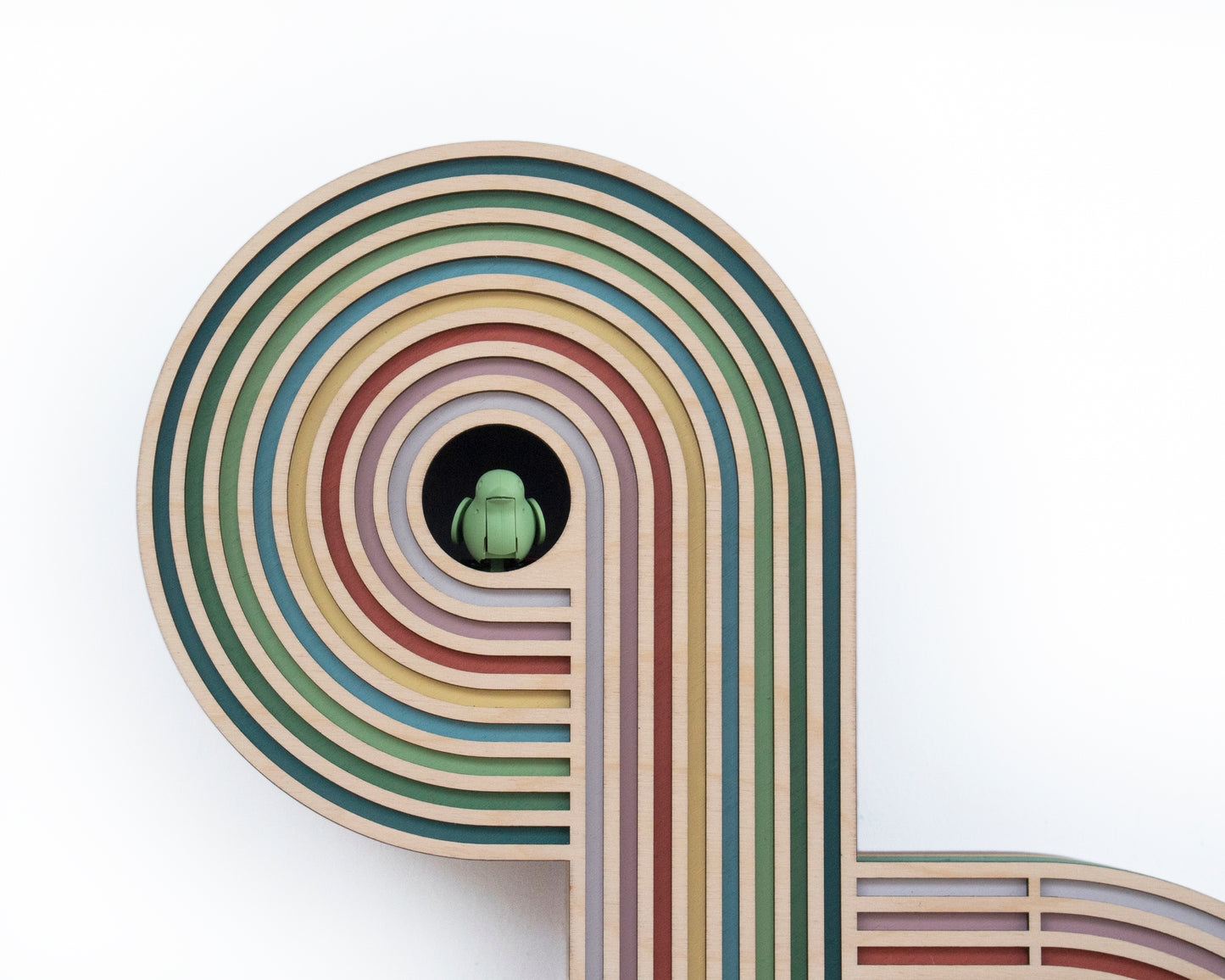 Modern Layered Cuckoo Clock, Colorful Wooden Wall Decor, Sculptural Design
