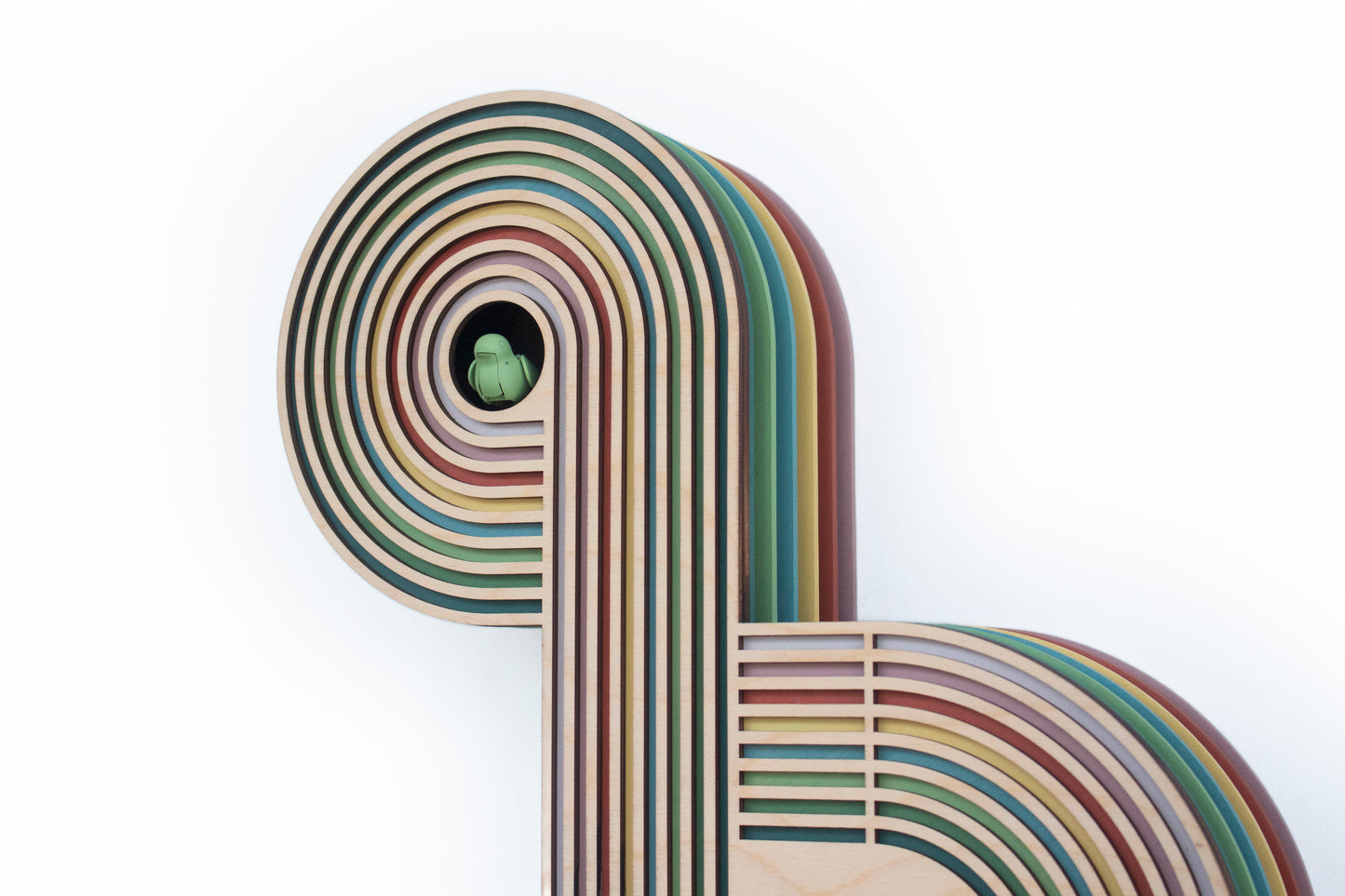 Modern Layered Cuckoo Clock, Colorful Wooden Wall Decor, Sculptural Design