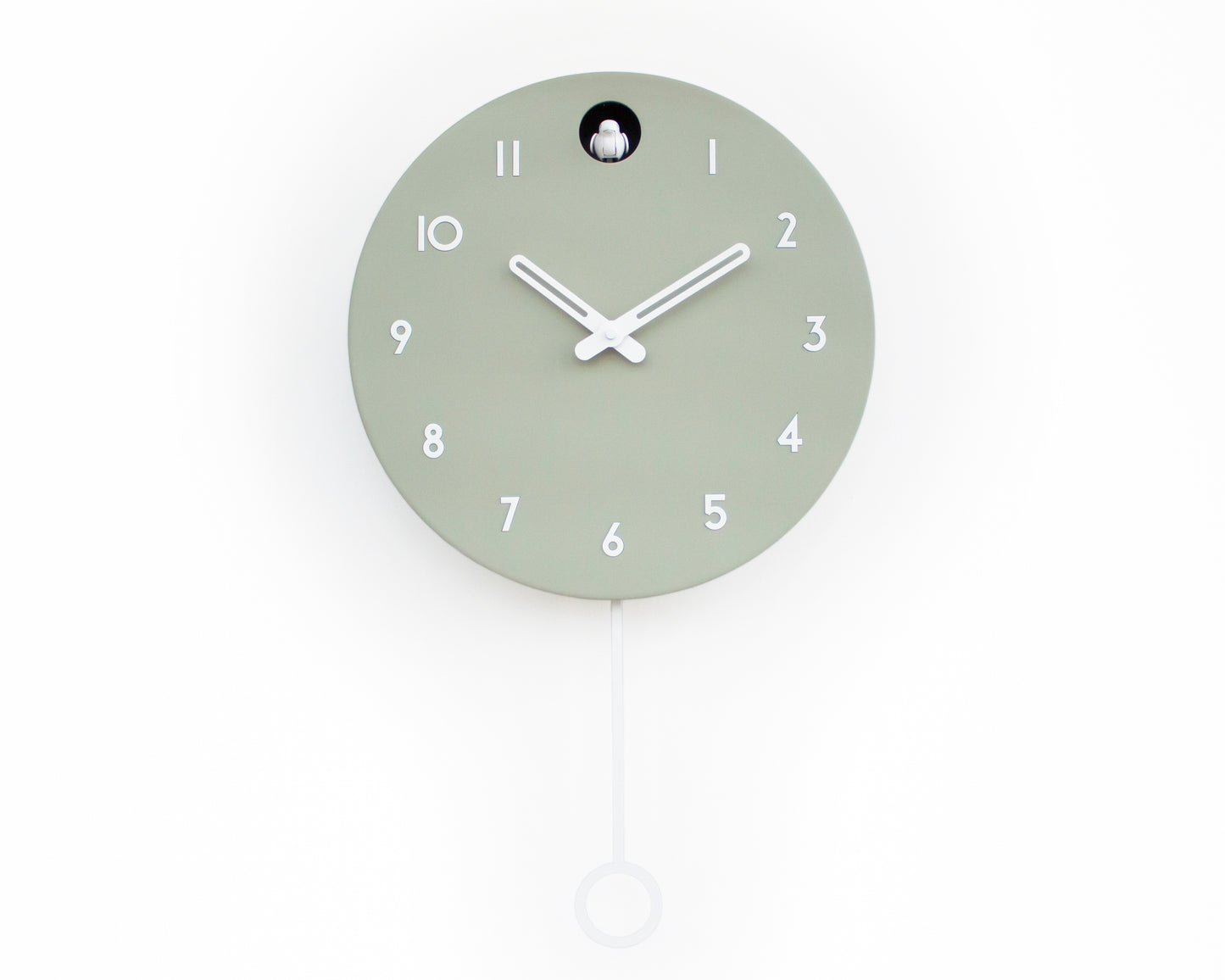 Linden Green Cuckoo Clock, Minimalist Wall Decor, Modern Wooden Design with White Details