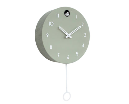 Linden Green Cuckoo Clock, Minimalist Wall Decor, Modern Wooden Design with White Details