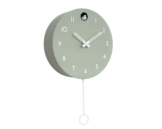 Linden Green Cuckoo Clock, Minimalist Wall Decor, Modern Wooden Design with White Details