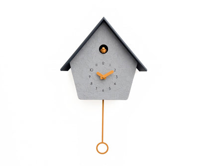 Modern Cuckoo Clock, Scandinavian Wall Decor, Minimalist Concrete Design, Grey House Shape, Handmade Gift