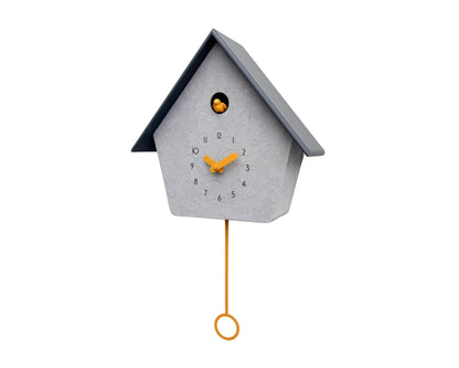 Modern Cuckoo Clock, Scandinavian Wall Decor, Minimalist Concrete Design, Grey House Shape, Handmade Gift