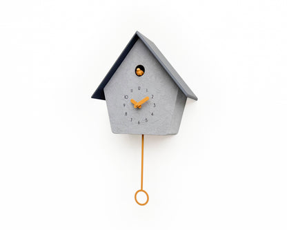 Modern Cuckoo Clock, Scandinavian Wall Decor, Minimalist Concrete Design, Grey House Shape, Handmade Gift