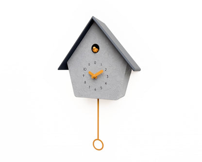 Modern Cuckoo Clock, Scandinavian Wall Decor, Minimalist Concrete Design, Grey House Shape, Handmade Gift