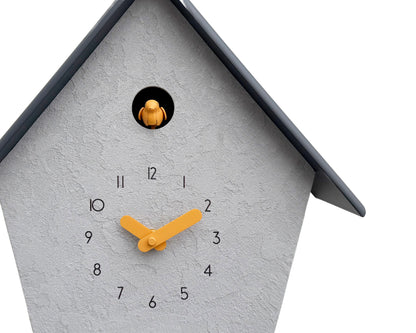 Modern Cuckoo Clock, Scandinavian Wall Decor, Minimalist Concrete Design, Grey House Shape, Handmade Gift