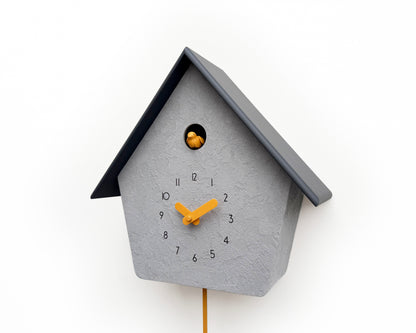 Modern Cuckoo Clock, Scandinavian Wall Decor, Minimalist Concrete Design, Grey House Shape, Handmade Gift