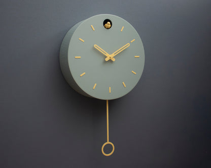 Linden Green Cuckoo Clock, Saffron Details, Minimalist Wall Decor, Modern Wooden Design