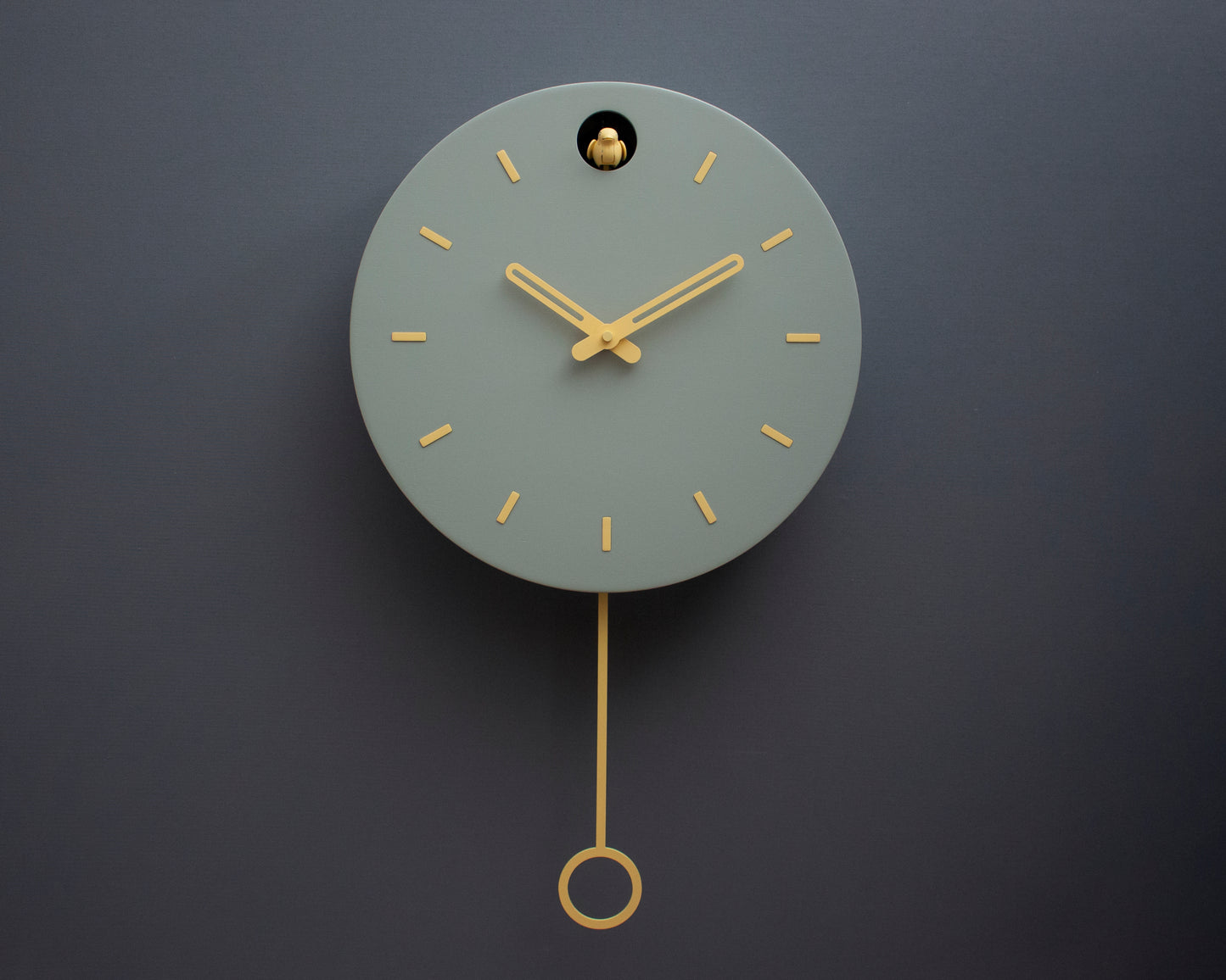 Linden Green Cuckoo Clock, Saffron Details, Minimalist Wall Decor, Modern Wooden Design