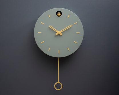 Linden Green Cuckoo Clock, Saffron Details, Minimalist Wall Decor, Modern Wooden Design