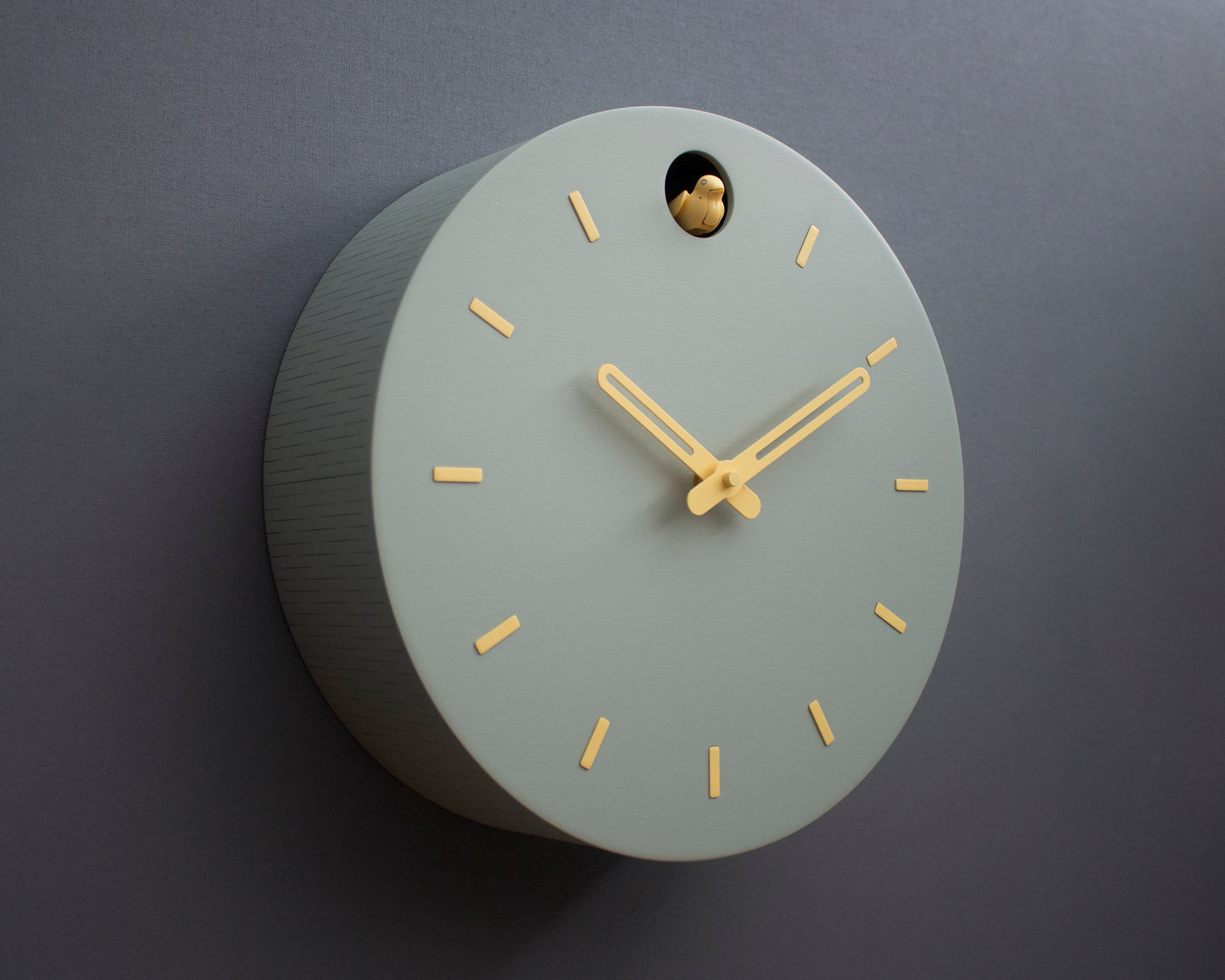 Linden Green Cuckoo Clock, Saffron Details, Minimalist Wall Decor, Modern Wooden Design