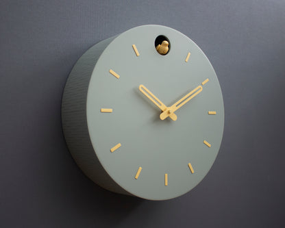 Linden Green Cuckoo Clock, Saffron Details, Minimalist Wall Decor, Modern Wooden Design