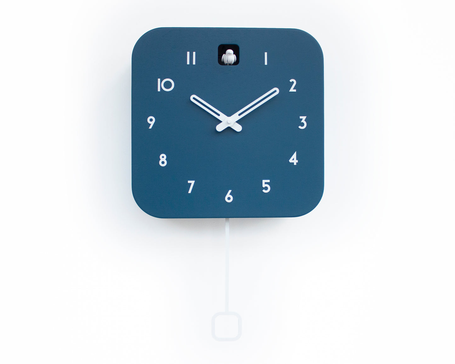 Minimalist Cuckoo Clock, Fresco Blue Wall Clock with White Details, Modern Decor