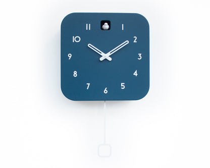 Minimalist Cuckoo Clock, Fresco Blue Wall Clock with White Details, Modern Decor