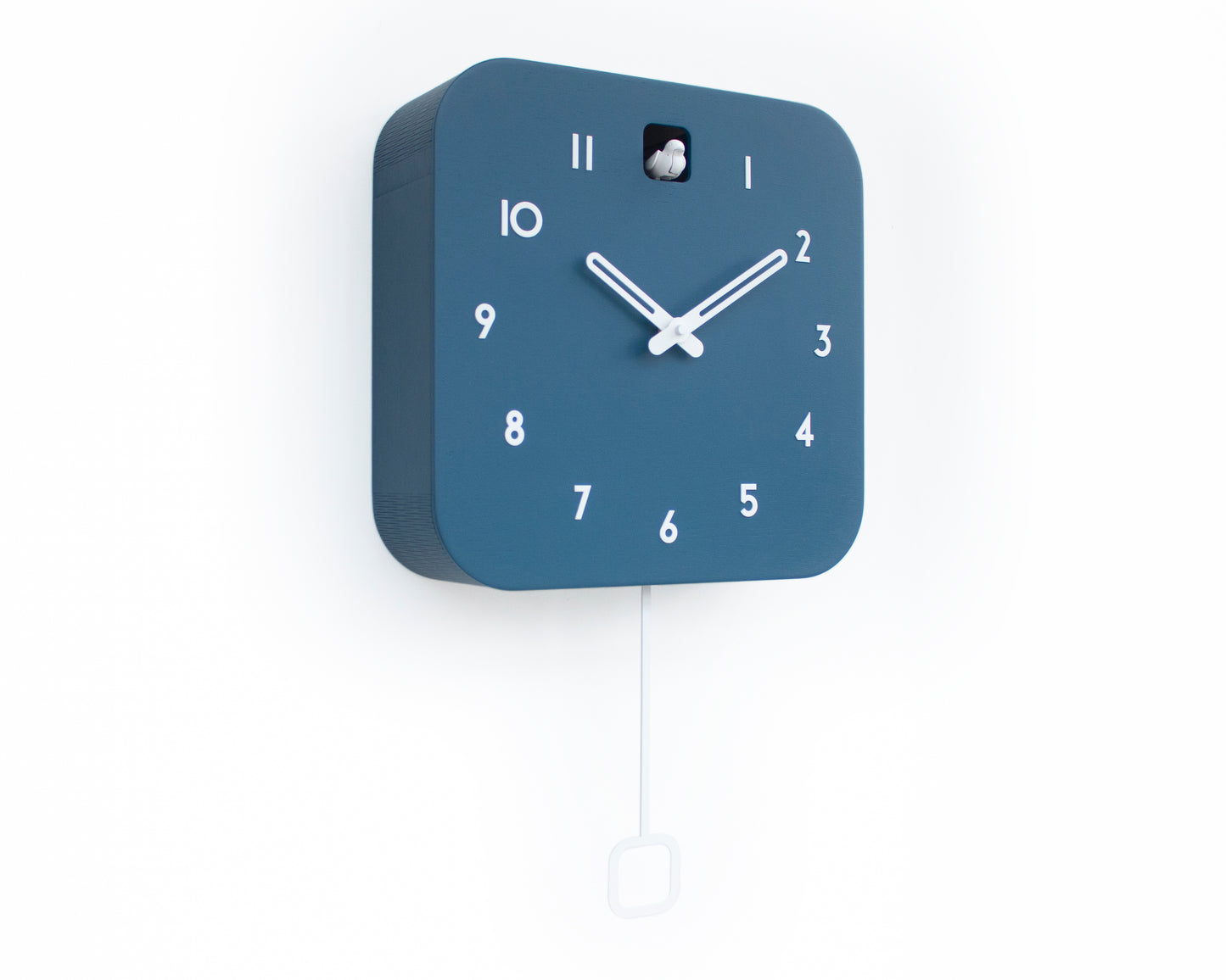 Minimalist Cuckoo Clock, Fresco Blue Wall Clock with White Details, Modern Decor
