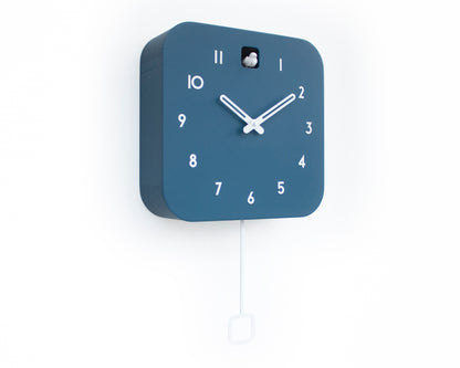 Minimalist Cuckoo Clock, Fresco Blue Wall Clock with White Details, Modern Decor