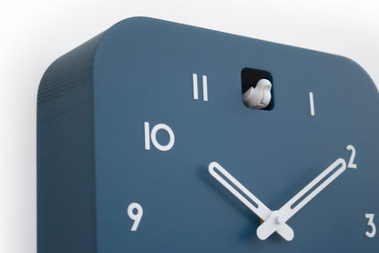 Minimalist Cuckoo Clock, Fresco Blue Wall Clock with White Details, Modern Decor