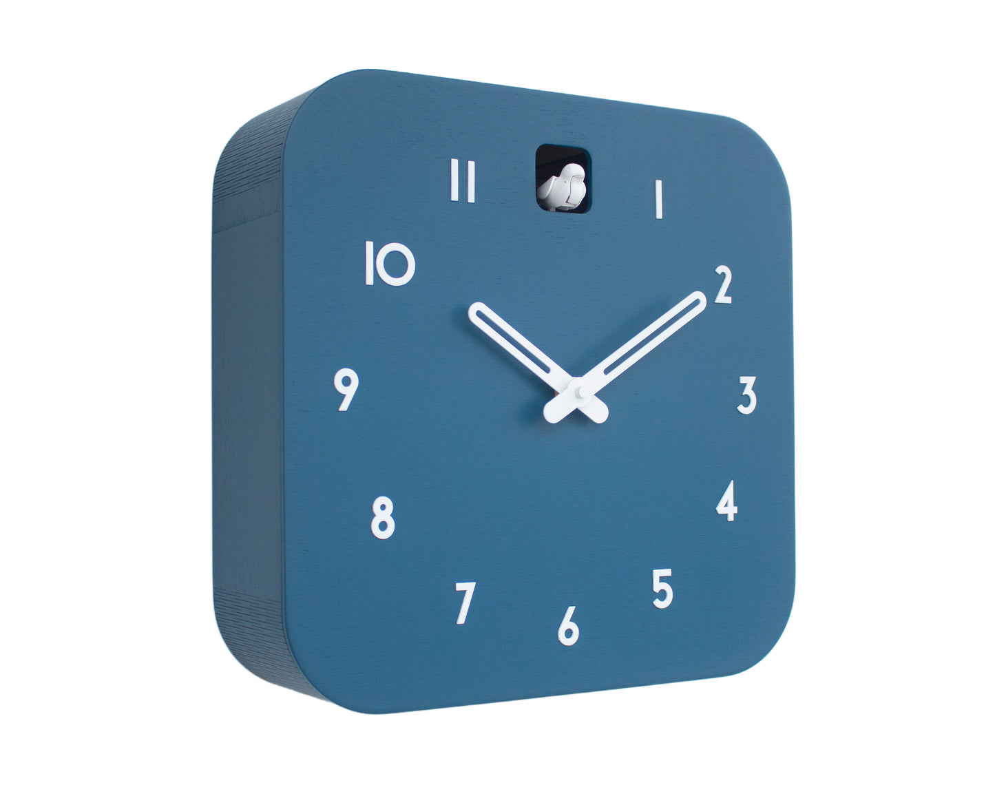 Minimalist Cuckoo Clock, Fresco Blue Wall Clock with White Details, Modern Decor