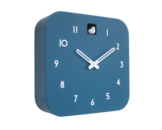 Minimalist Cuckoo Clock, Fresco Blue Wall Clock with White Details, Modern Decor