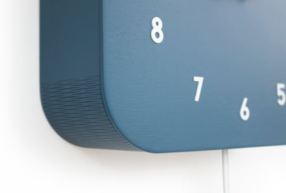 Minimalist Cuckoo Clock, Fresco Blue Wall Clock with White Details, Modern Decor
