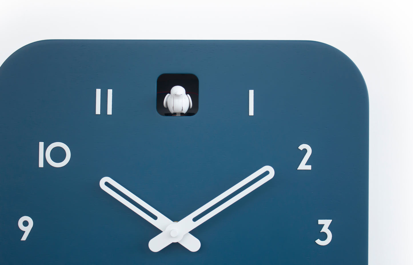 Minimalist Cuckoo Clock, Fresco Blue Wall Clock with White Details, Modern Decor