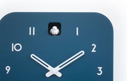 Minimalist Cuckoo Clock, Fresco Blue Wall Clock with White Details, Modern Decor