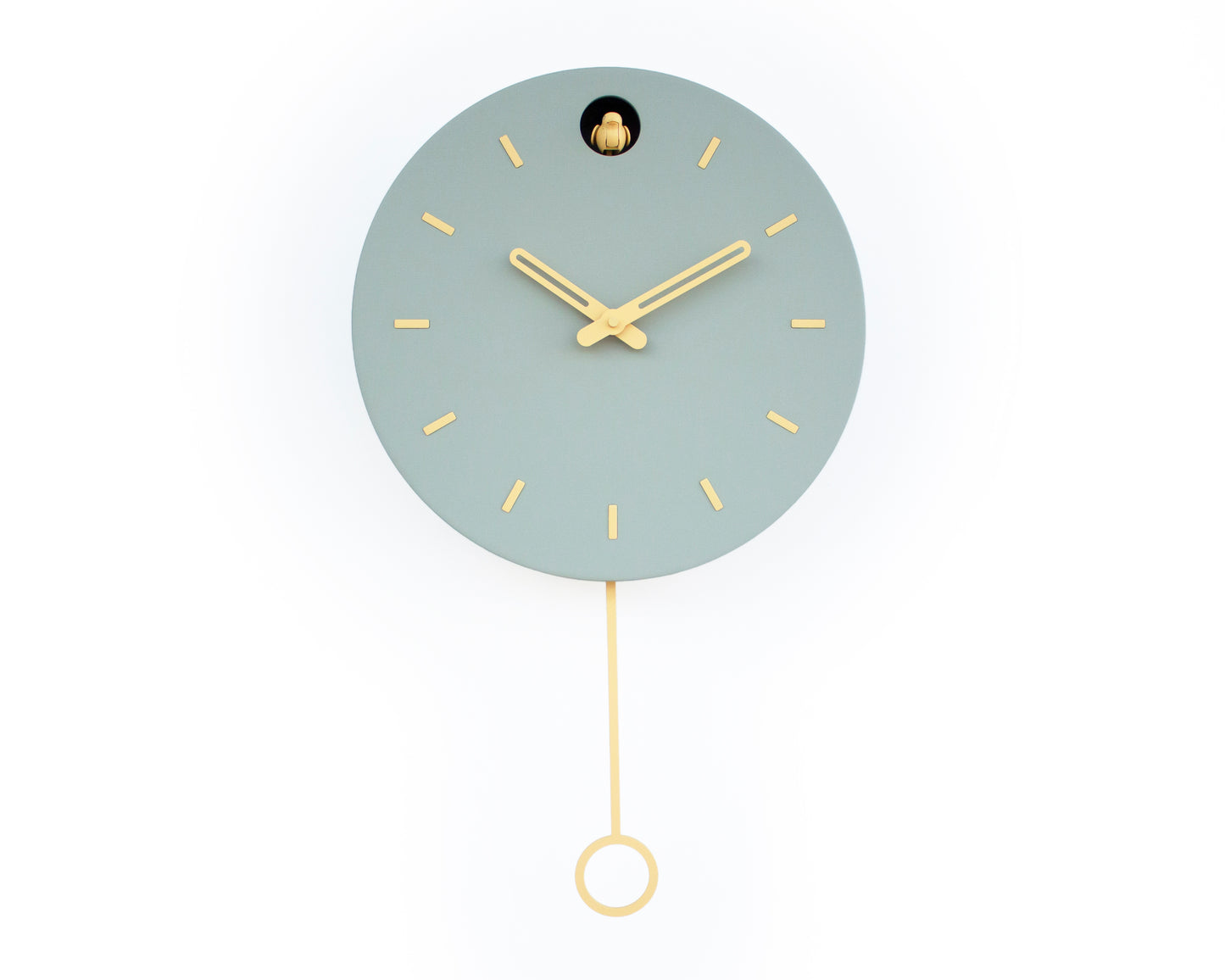 Linden Green Cuckoo Clock, Saffron Details, Minimalist Wall Decor, Modern Wooden Design