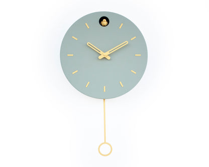 Linden Green Cuckoo Clock, Saffron Details, Minimalist Wall Decor, Modern Wooden Design