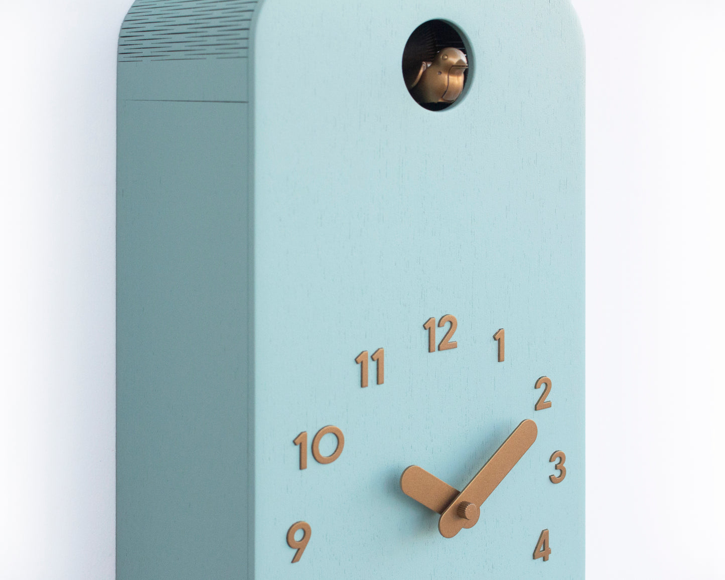 Mold Green Cuckoo Clock – Scandinavian Wall Decor with Brass Details