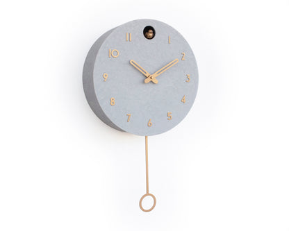 Modern Cuckoo Clock Concrete Look – Minimalist Wall Clock, Brass Details Décor