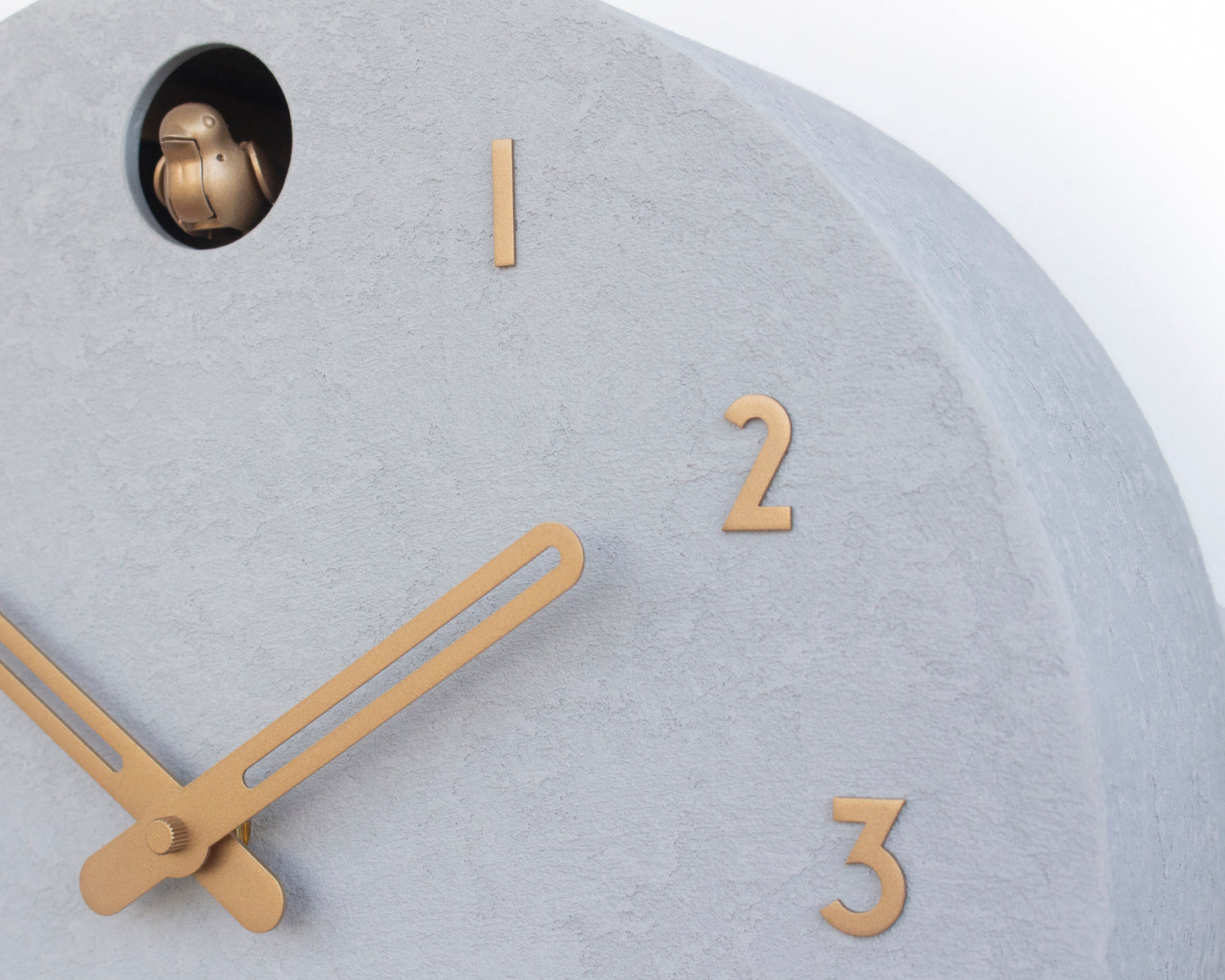 Modern Cuckoo Clock Concrete Look – Minimalist Wall Clock, Brass Details Décor