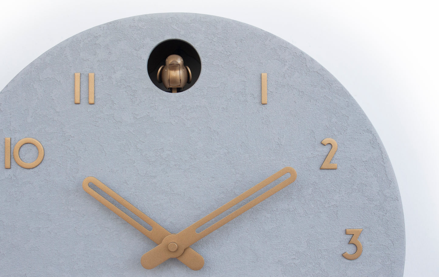 Modern Cuckoo Clock Concrete Look – Minimalist Wall Clock, Brass Details Décor